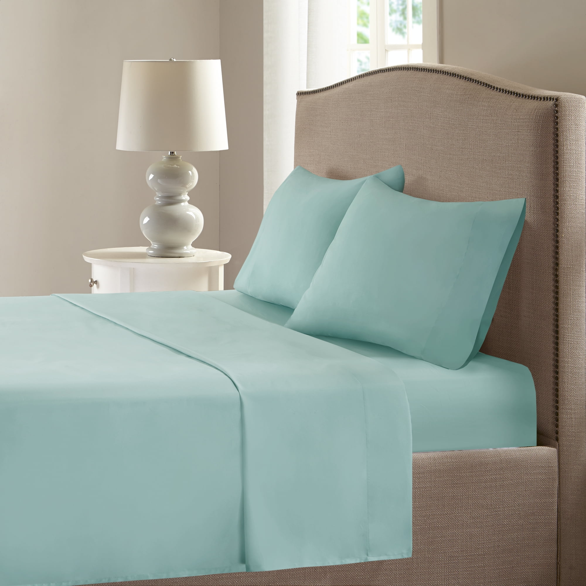 Comfort Spaces Microfiber Coolmax Solid Sheet Set, Queen, Aqua