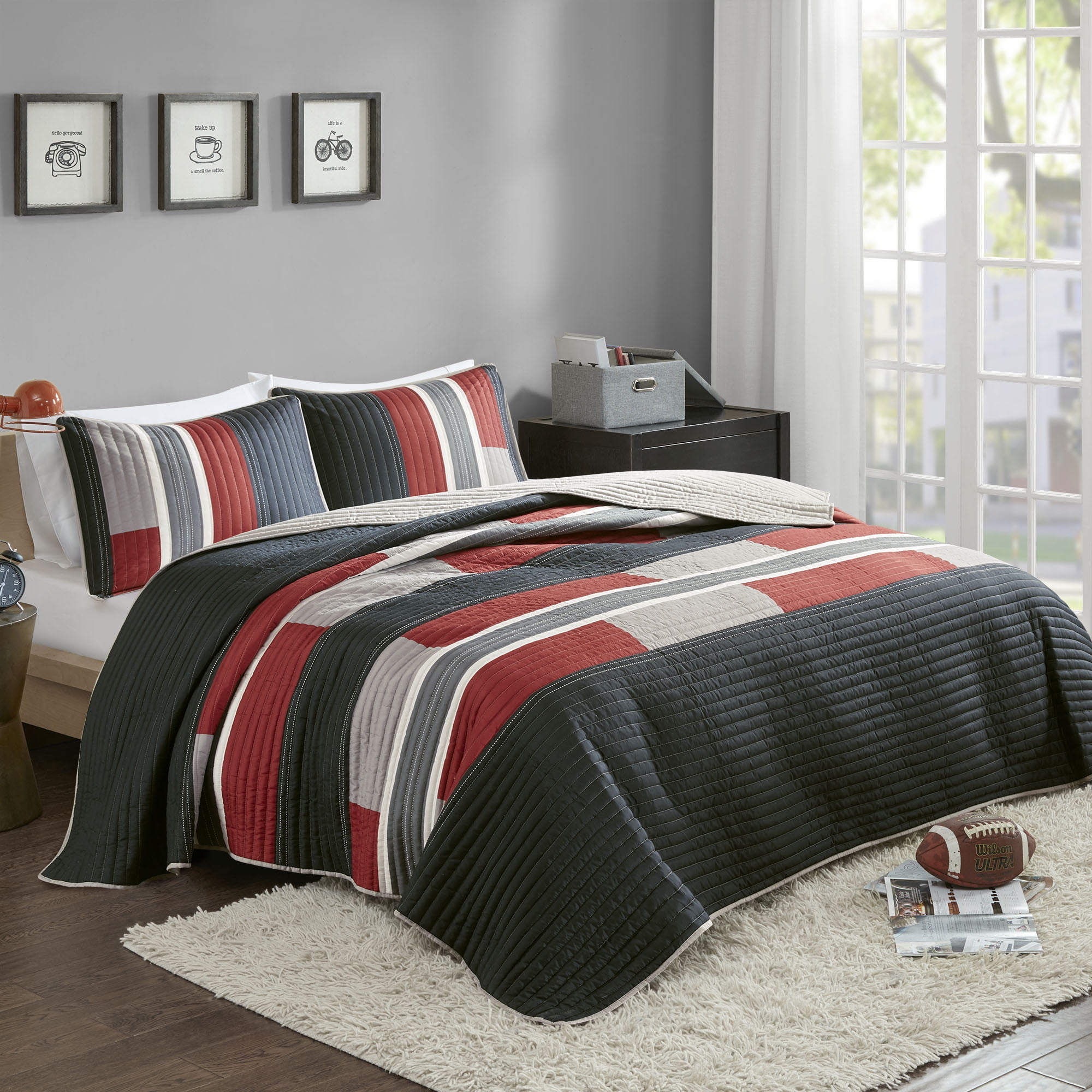 Comfort Spaces Pierre Mini Quilt Set, Twin/Twin XL, Black/Red