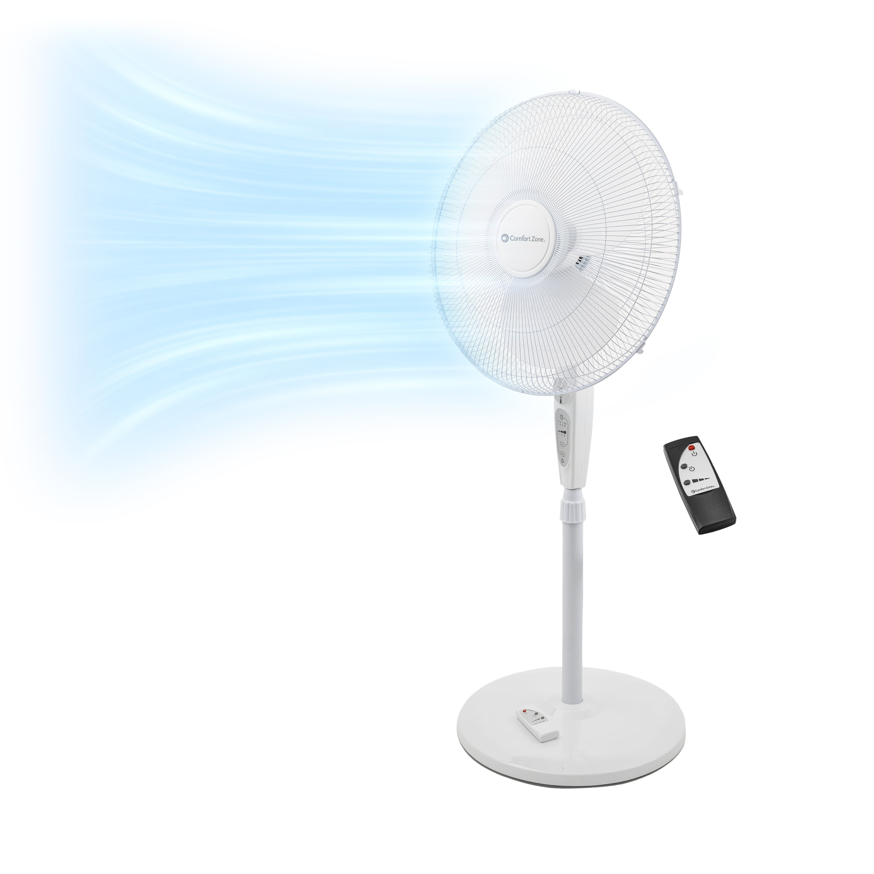Comfort Zone 18 in. Pedestal Fan with Remote, Tilt, 3 Speeds & Timer
