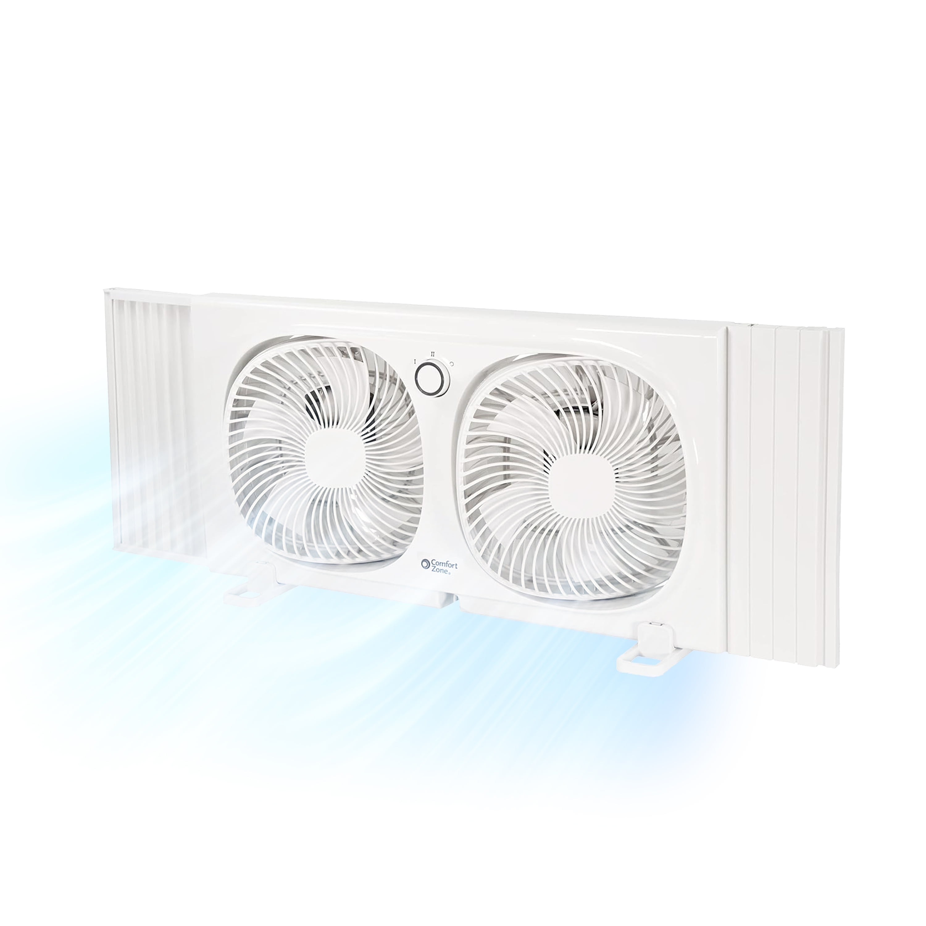 Comfort Zone 9" Twin Window Fan, 2 Speeds, Rotating Heads, Bug Screen