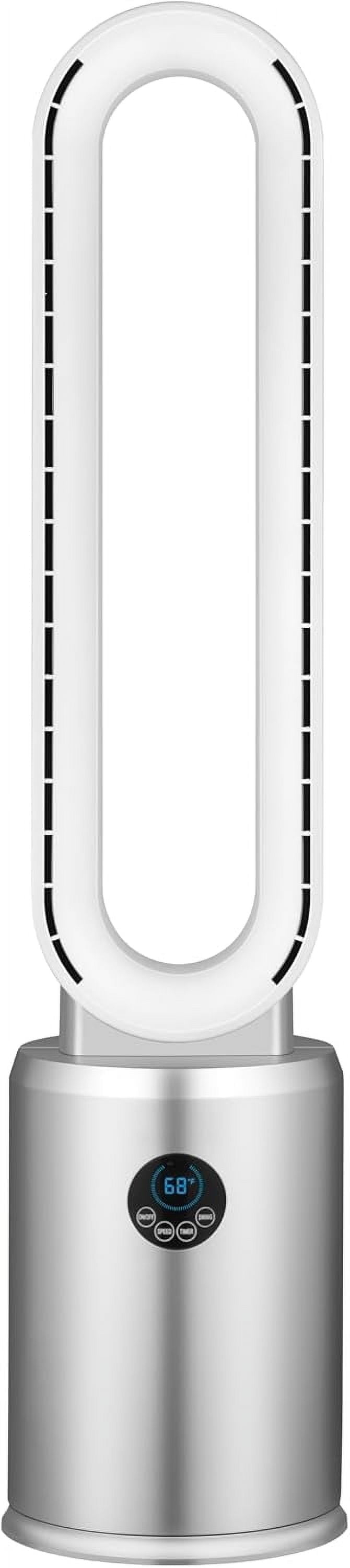 Comfort Zone 40" Bladeless Tower Fan with Remote Control, 9H Timer, Wide Area Oscillation, Push Button Digital Display, 3 Speeds, Silver