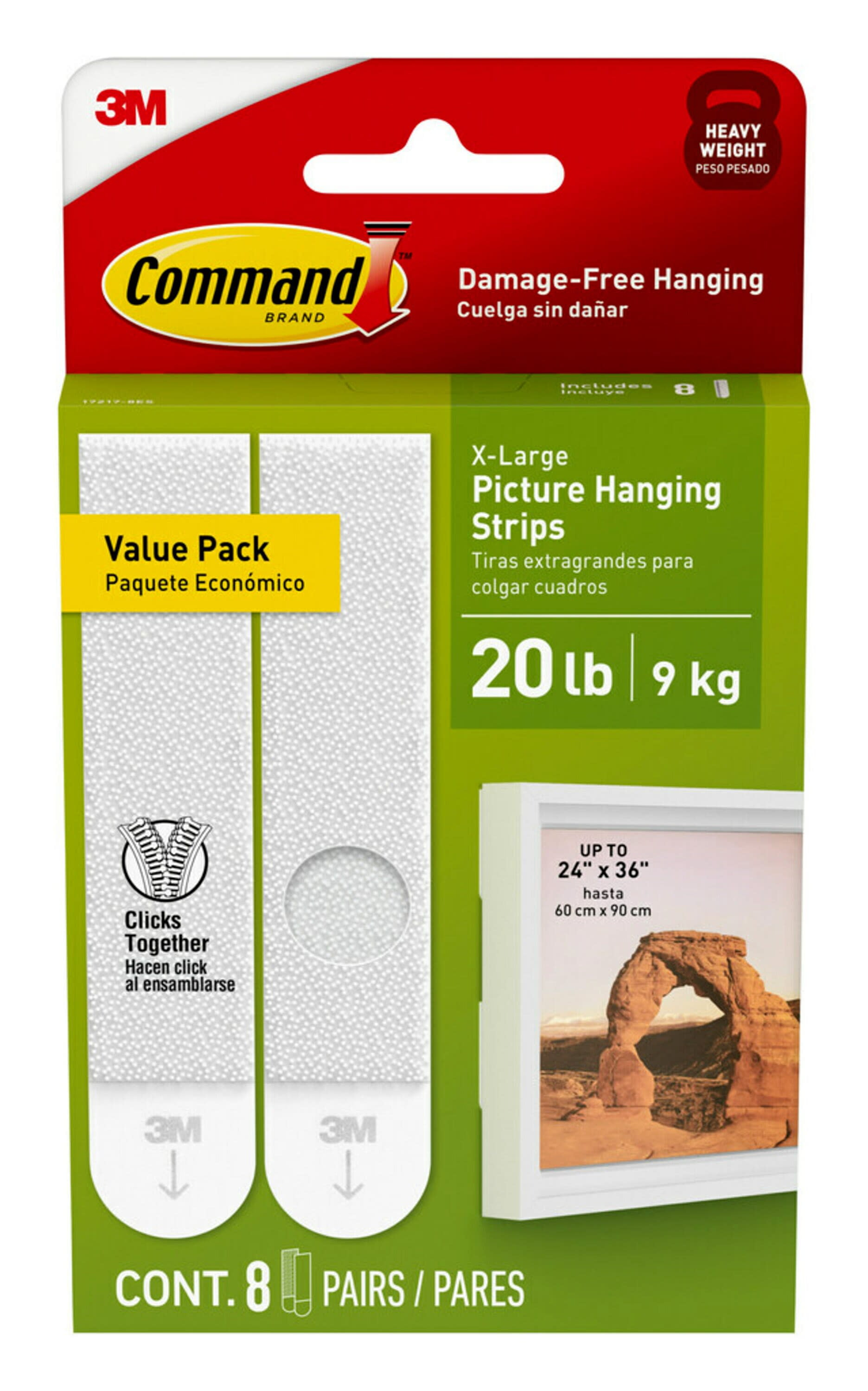 Command 20 Lb XL Heavyweight Picture Hangers, Damage-Free Hanging, 8 Pairs
