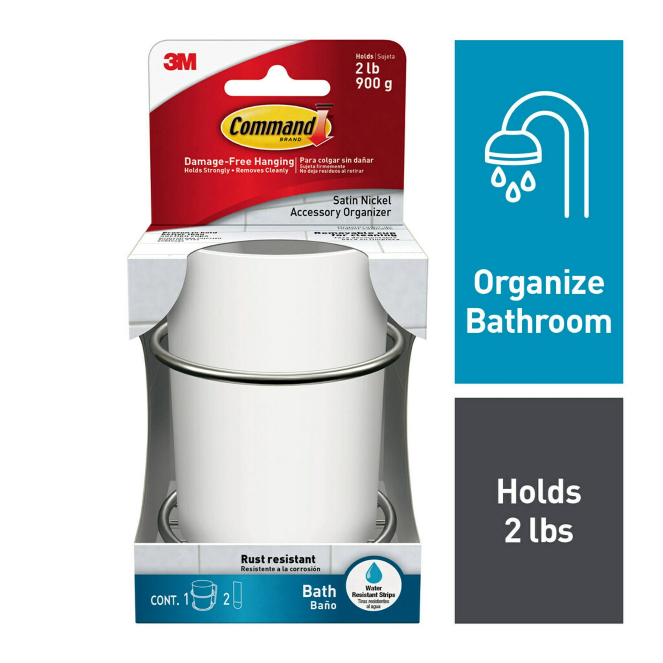 Command Bath White & Satin Nickel Accessory Toothbrush Organizer, 1 Organizer