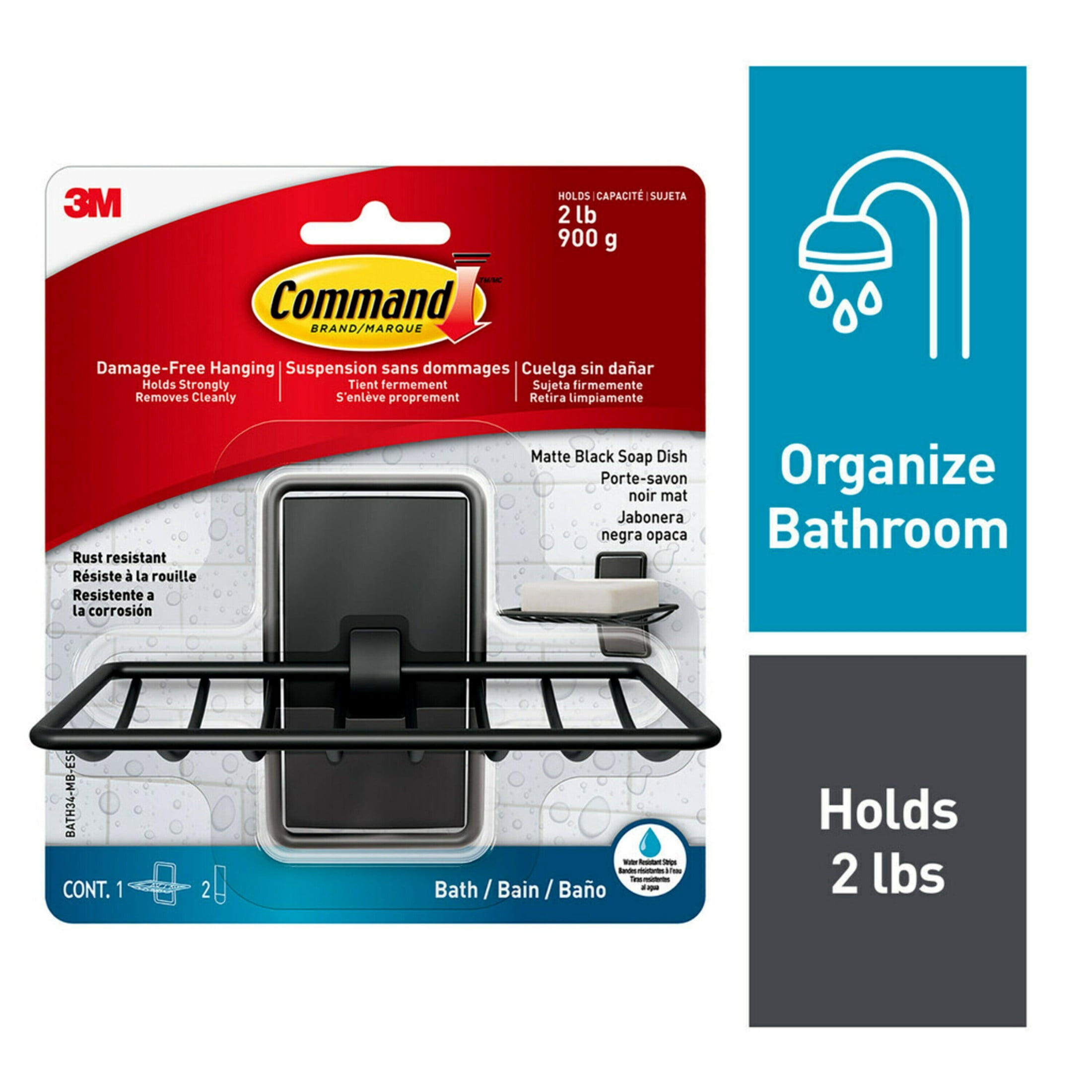 Command Soap Dish, Satin Nickel, Bathroom Organizer, 1 Soap Dish and 2 Command Strips