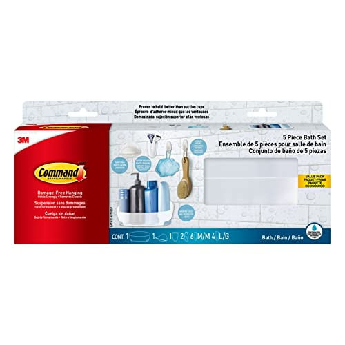 Command 5 Piece Bath Set, 1 Caddy, 1 Soap Dish, 1 Razor Holder, 2 Medium Hooks