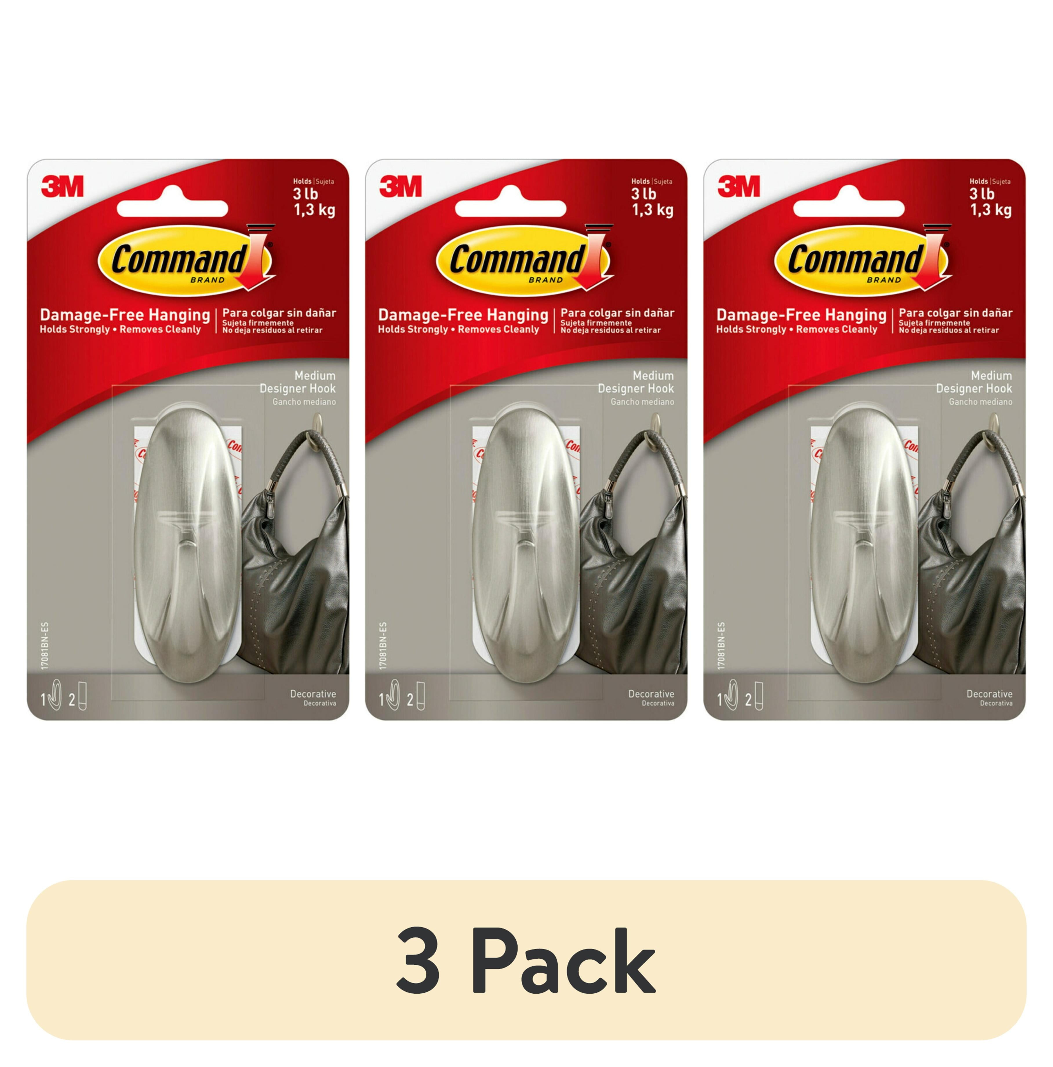 Command Designer Hooks, Brushed Nickel, Medium, 1 Hook, 2 Strips/Pack