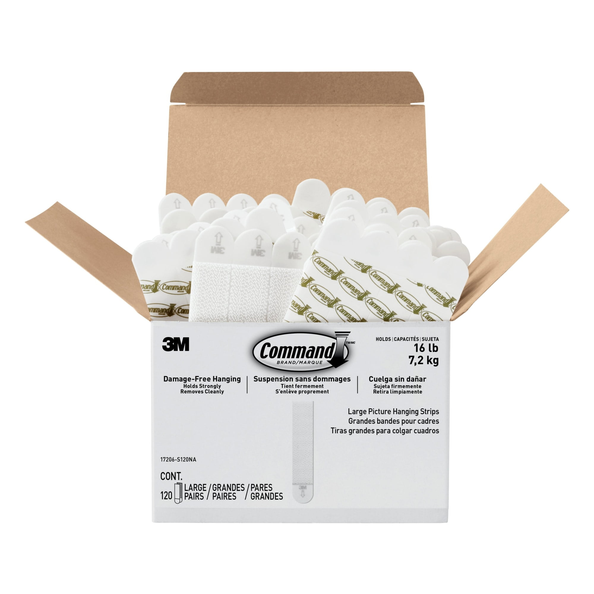 Command Large Picture Hanging Strips, 120 Pairs (240 Command Strips), Damage Free, Use to Hang Dorm Decorations, White