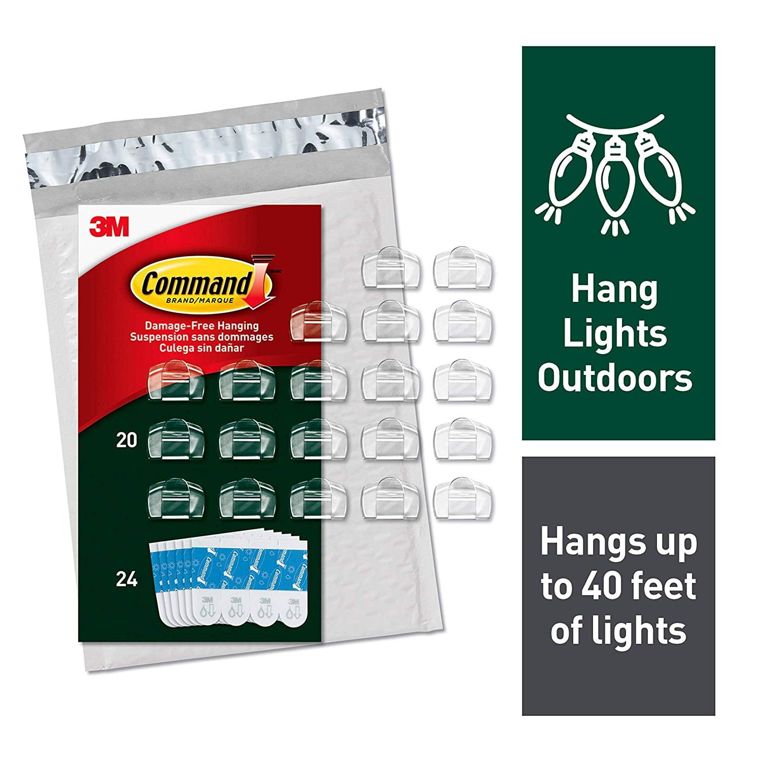 Command Outdoor Light Clips, Clear, 20 Clips, 24 Strips (AW017-20NA) - 1