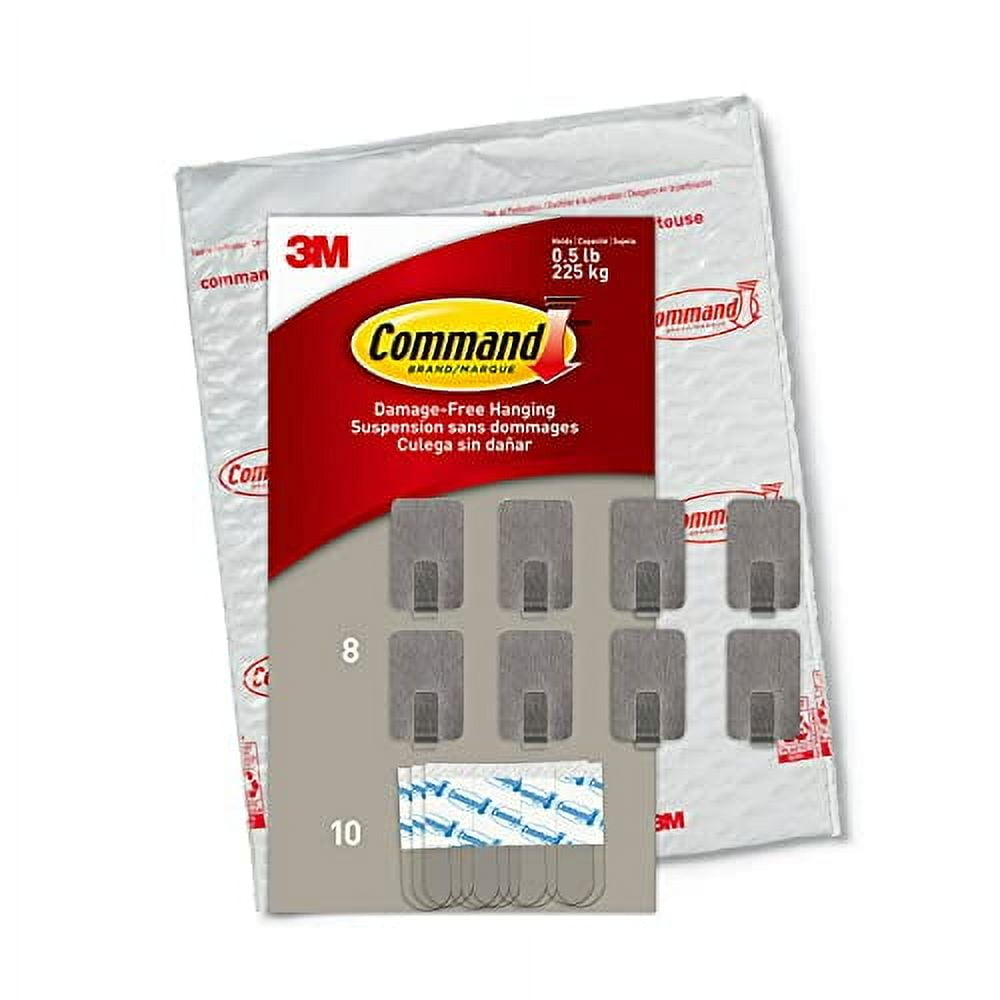 Command Small Stainless Steel Metal Hooks 8 Hooks, 10 Command Strips, Holds up to 0.5 lb, Removable Self Adhesive Hooks, Great for Wall DÃ©cor