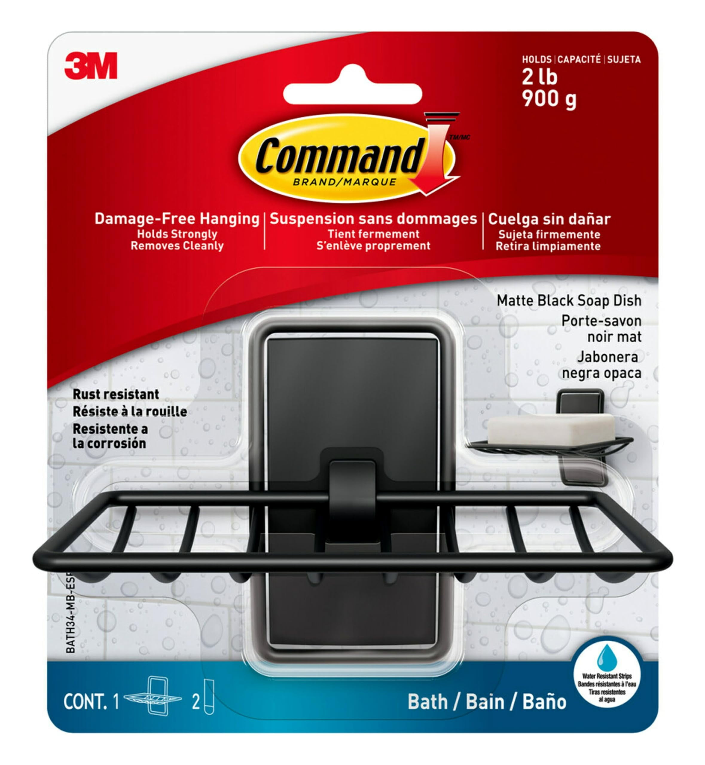 Command Soap Dish, Satin Nickel, Bathroom Organizer, 1 Soap Dish and 2 Command Strips