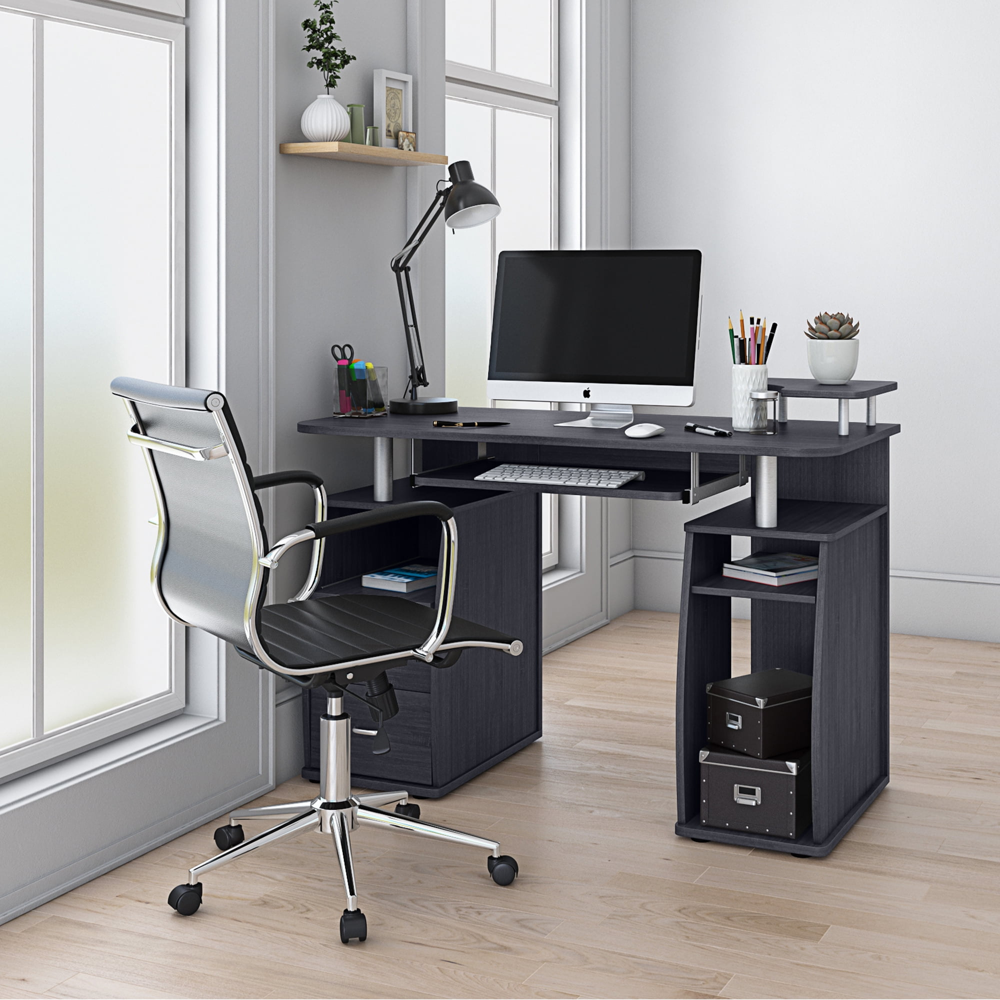Techni Mobili Complete Computer Workstation Desk with Storage, Espresso RTA-8211-ES18