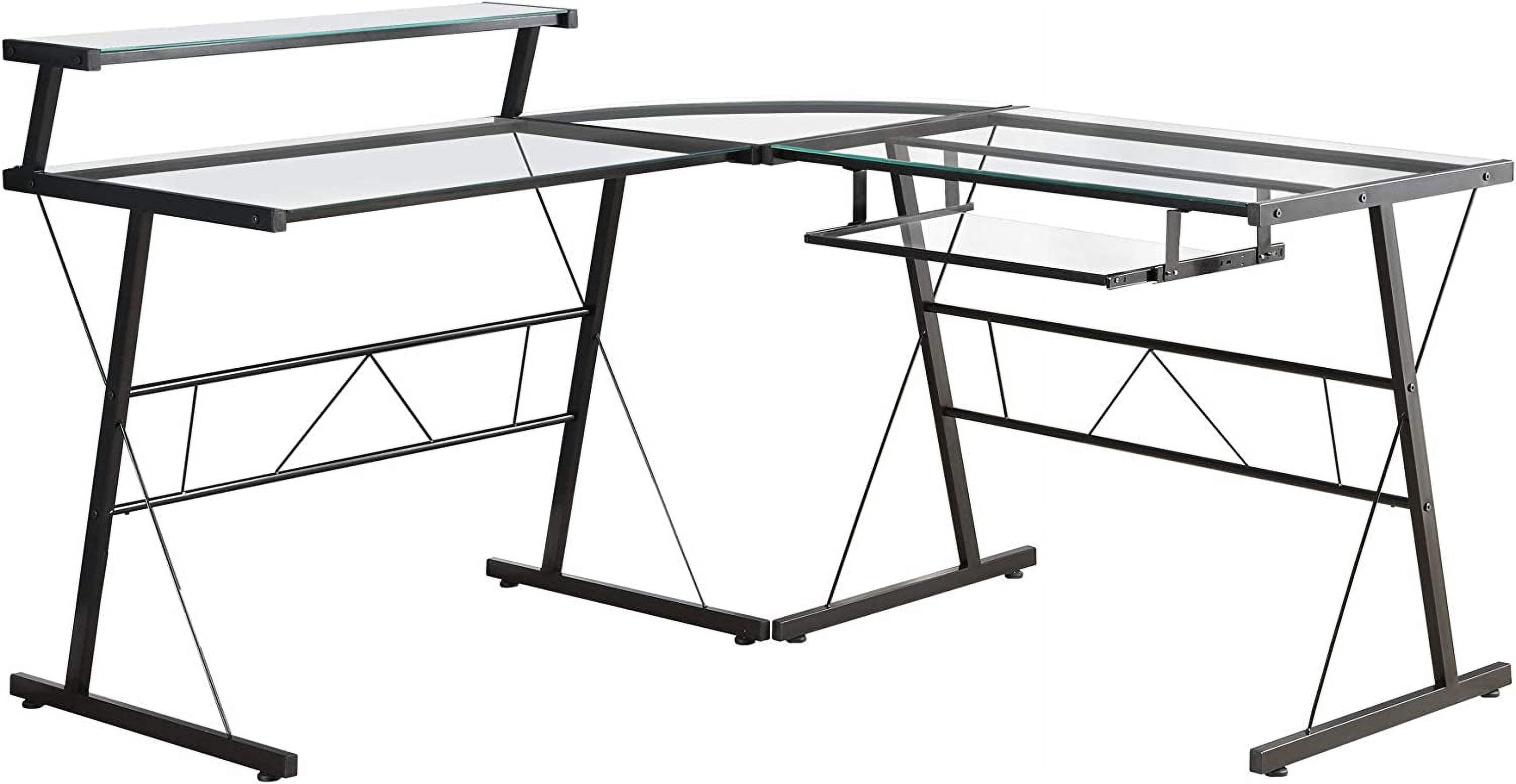 Monarch Specialties Computer Desk Home Office Corner L Shape Work Laptop Metal Tempered Glass Black Clear Contemporary Modern