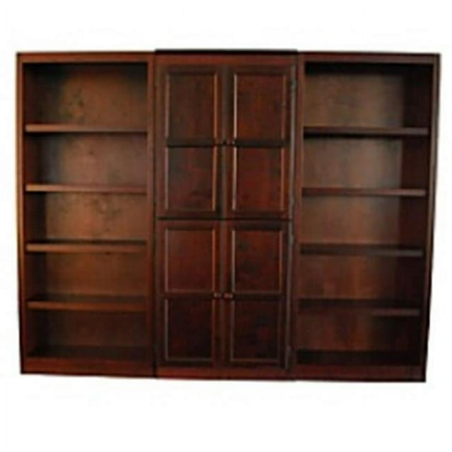 Concepts in Wood 15 Shelf Bookcase Wall with Doors, 72 inch Tall - Cherry Finish