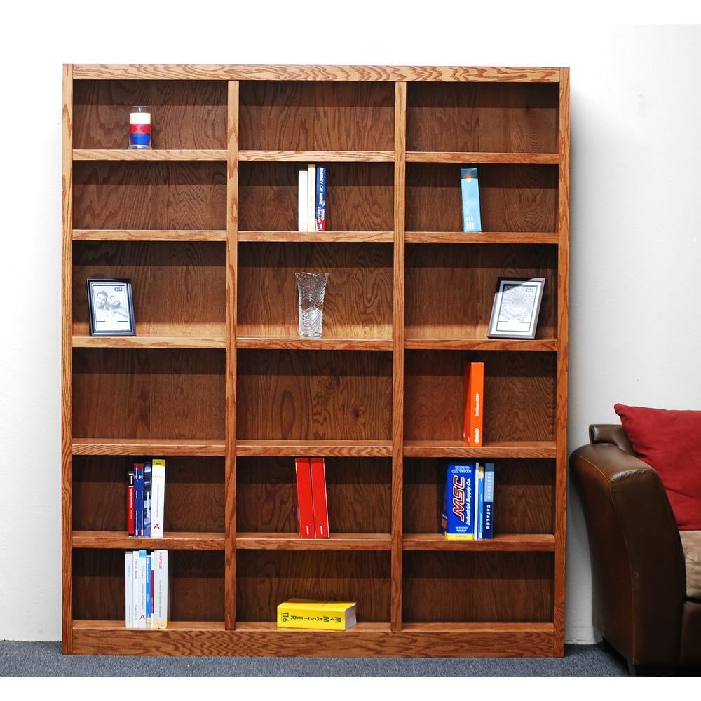 Concepts in Wood Traditional 72" Tall 15-Shelf Triple Wide Wood Bookcase in Oak