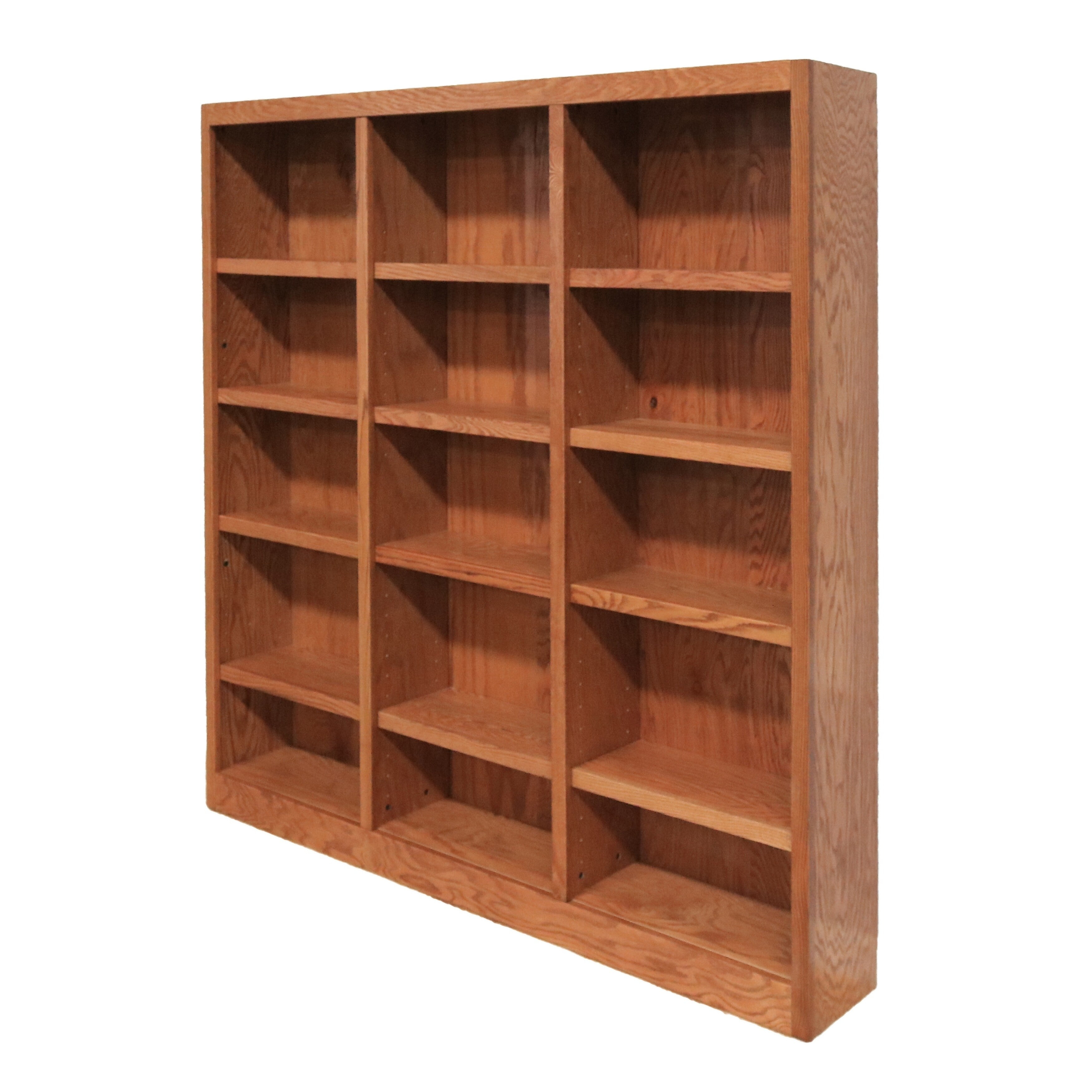 Concepts in Wood Traditional 72" Tall 15-Shelf Triple Wide Wood Bookcase in Oak