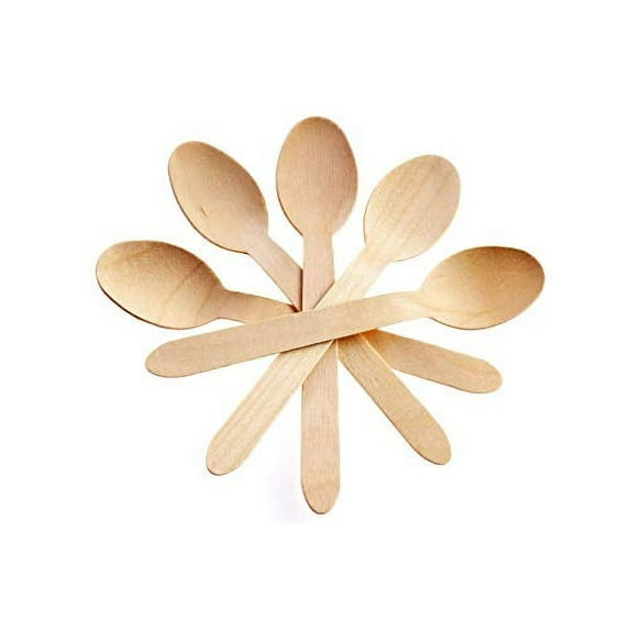 Concession Essentials Disposable Wooden Cutlery Spoons, Compostable and Earth Friendly, 6.25 Inch Length - Pack of 100 Spoons