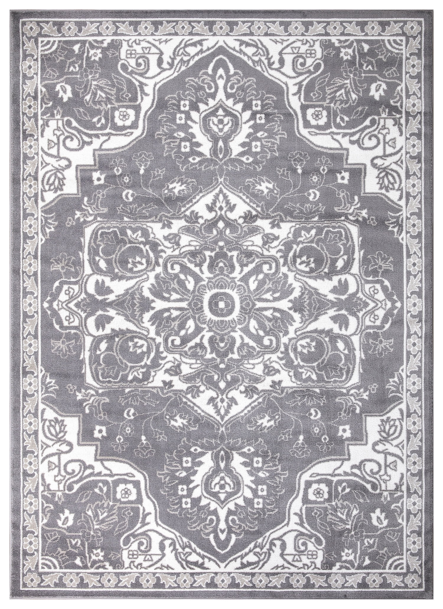 Concord Global Trading Concord Global Jefferson Collection Vintage Area Rug Grey/Ivory 6'7"x9'3" 7' x 9' Bedroom