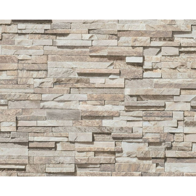 Concord Wallcoverings Modern Textured Wallpaper Deco/Motive, Stone, Vinyl Accent Wall, Beige, Black, Brown, Cream, Grey, 21 in x 33 Ft (57 sq. ft), 388161