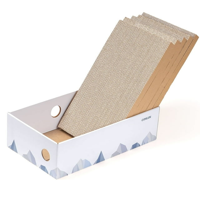 Conlun Cat Scratcher Cardboards with Box, 5-Pack Replacement Reversible Cat Scratcher Pad, Large