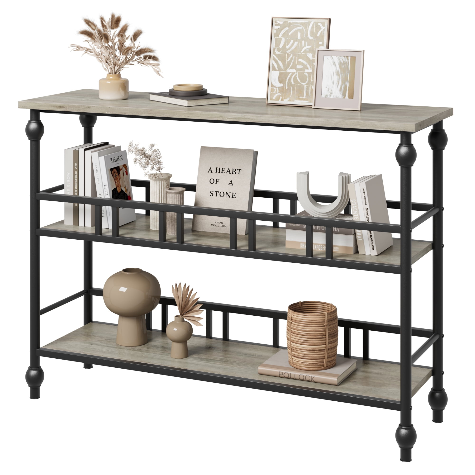 Console Table, 3-Tier Sofa Tables Narrow Entryway Table with Storage, 43" Behind Couch Table Industrial Hallway Table Home Furniture for Living Room, Foyer, Bedroom