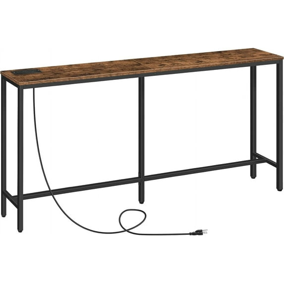 Console Table with Power Outlet, 63" Narrow Sofa Industrial Entryway Behind Couch Table with USB Ports for Entryway, Hallway, Foyer, Living Room, Bedroom CTHR16E01Z