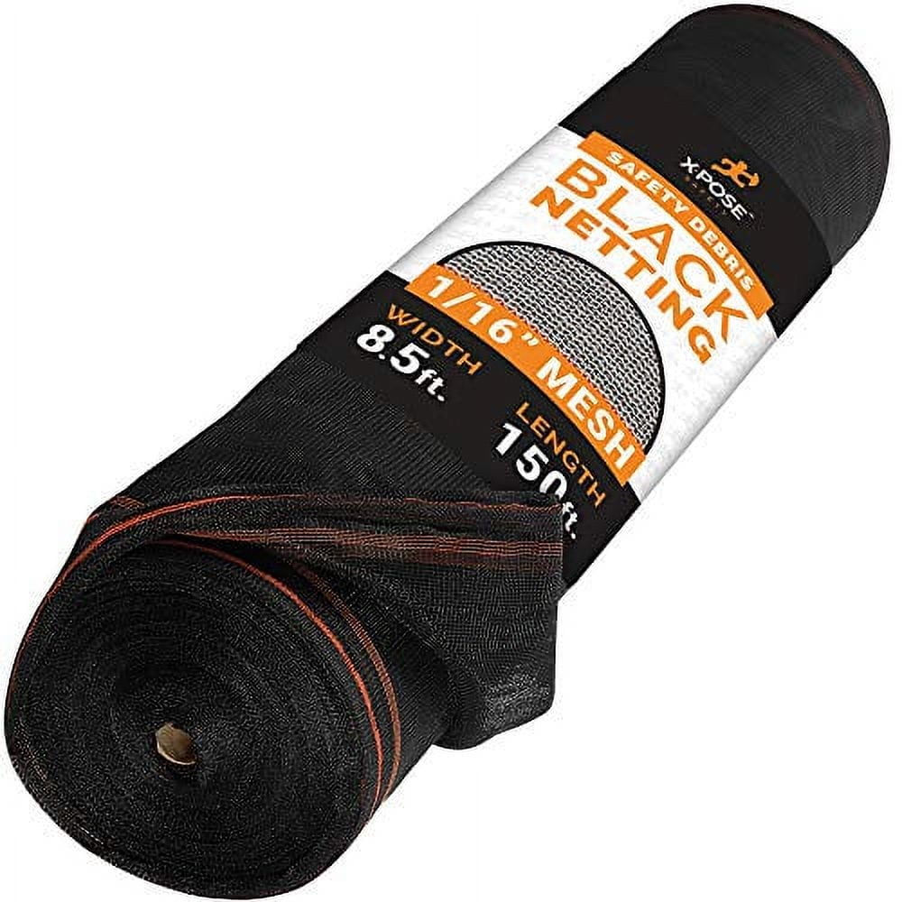 Construction Safety Debris Netting - 150 Ft Temporary Material Roll, 1/16" Mesh Scaffold Net Enclosure, Barricade, Visibility Barrier, Fencing Roll, Heavy Duty Fire Retardant 8.5 ft x 150 ft, Black