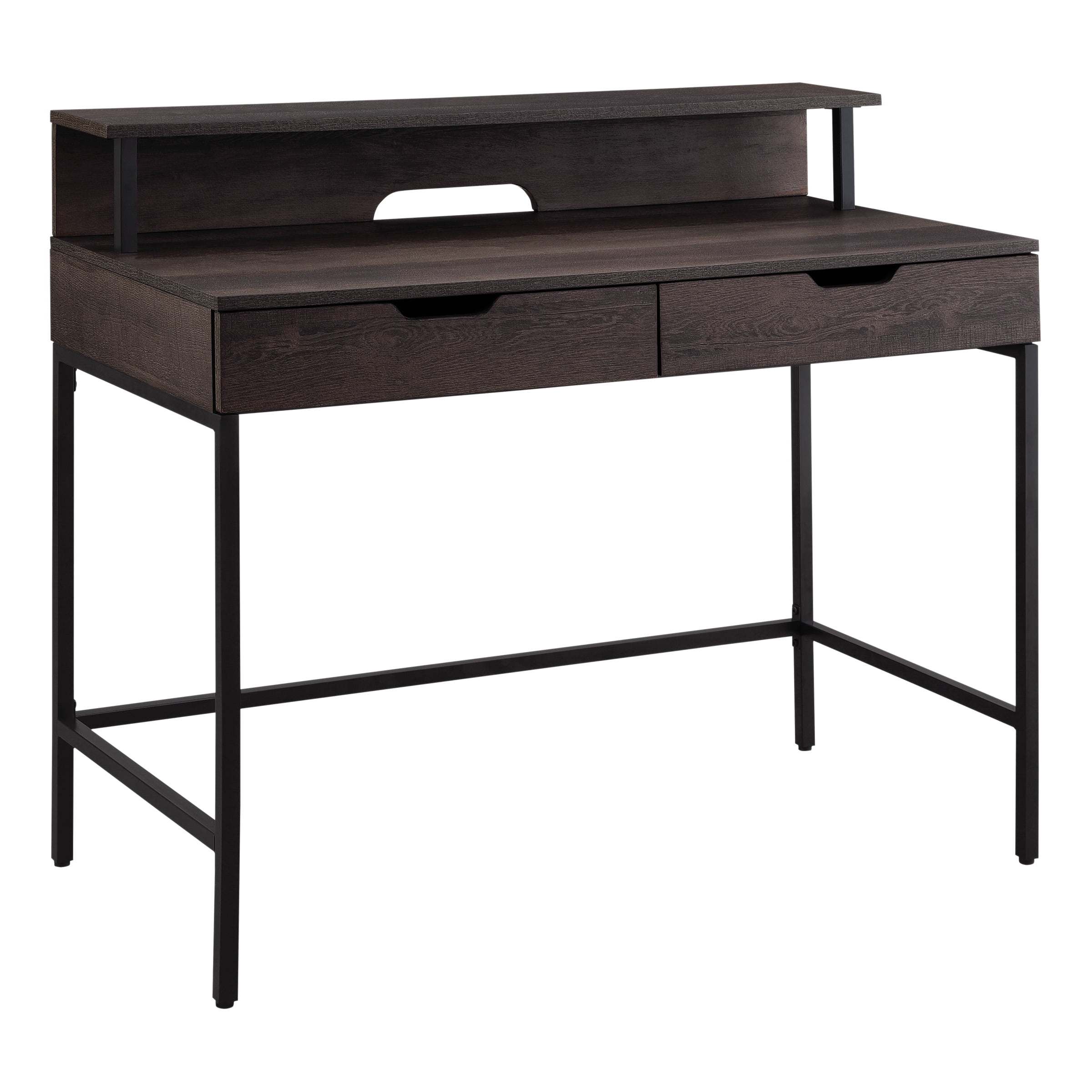 HomeStock Antique Ambiance 40" Desk - Spacious Work Surface with Upper Shelf and Two Drawers, Industrial Steel Frame, Brown Woodgrain or White Laminate