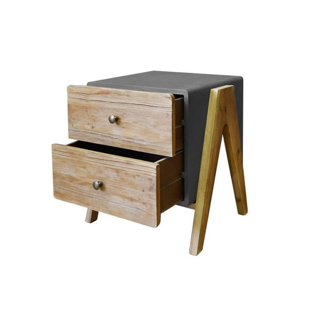 Contemporary A Shape Reclaimed Wood Finish 2 Drawer End Table
