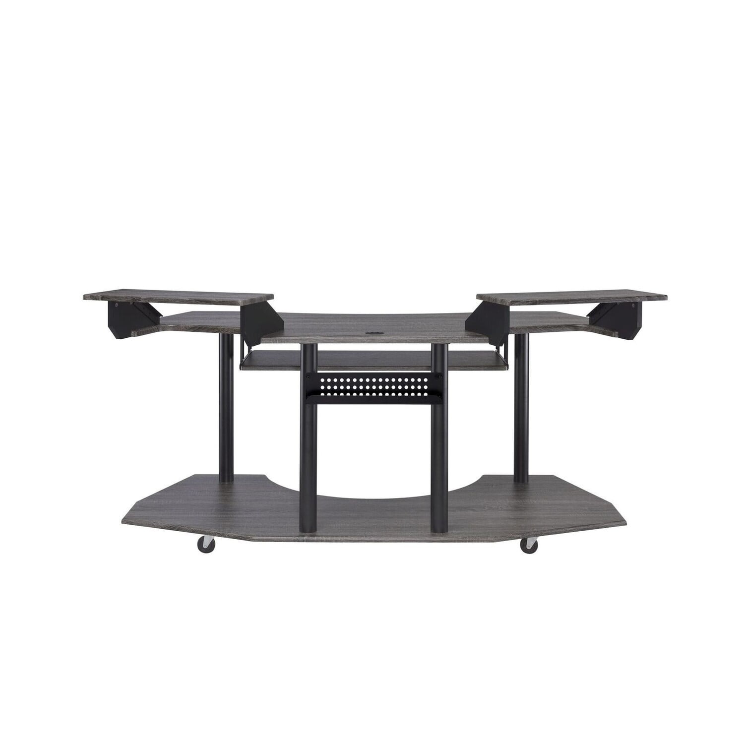 Contemporary Computer Desk with Keyboard Tray and Open Bottom Shelf, Gray