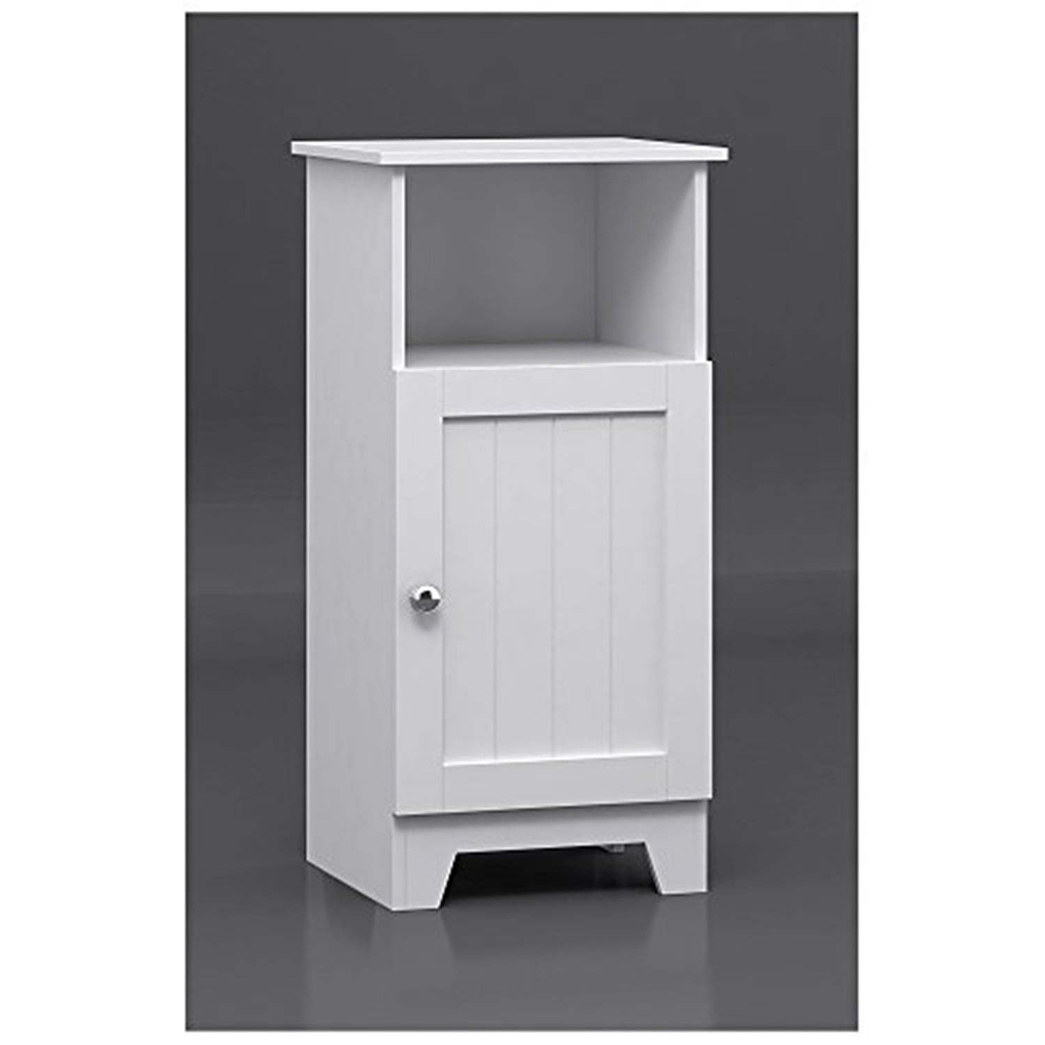 Redmon Freestanding Single Door Beadboard Floor Cabinet, Multi Room, Small Bathroom Storage, 13.25 Inch Width x 11.75 Inch Depth x 27.75 Inch Height, White Enamel Finish
