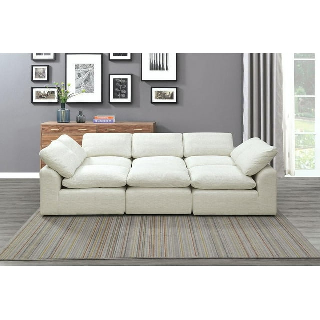 Contemporary Cream Chenille Sleeper Sofa FOA CM6974BG-SLEEPER Joel