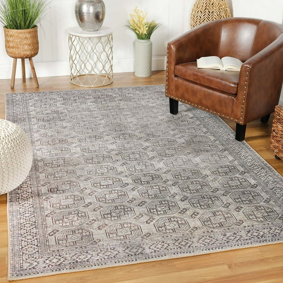 Contemporary Elegant Geometric Power-loomed Indoor Area Rug, Brown, 5' x 7.6'