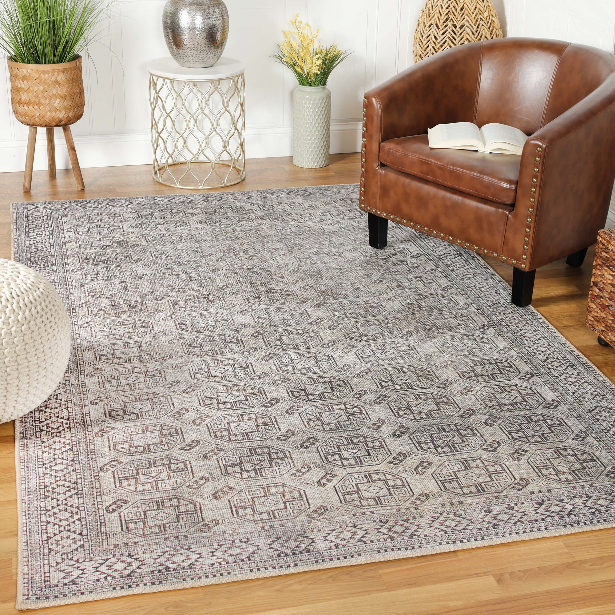 Contemporary Elegant Geometric Power-loomed Indoor Area Rug, Brown, 5' x 7.6'