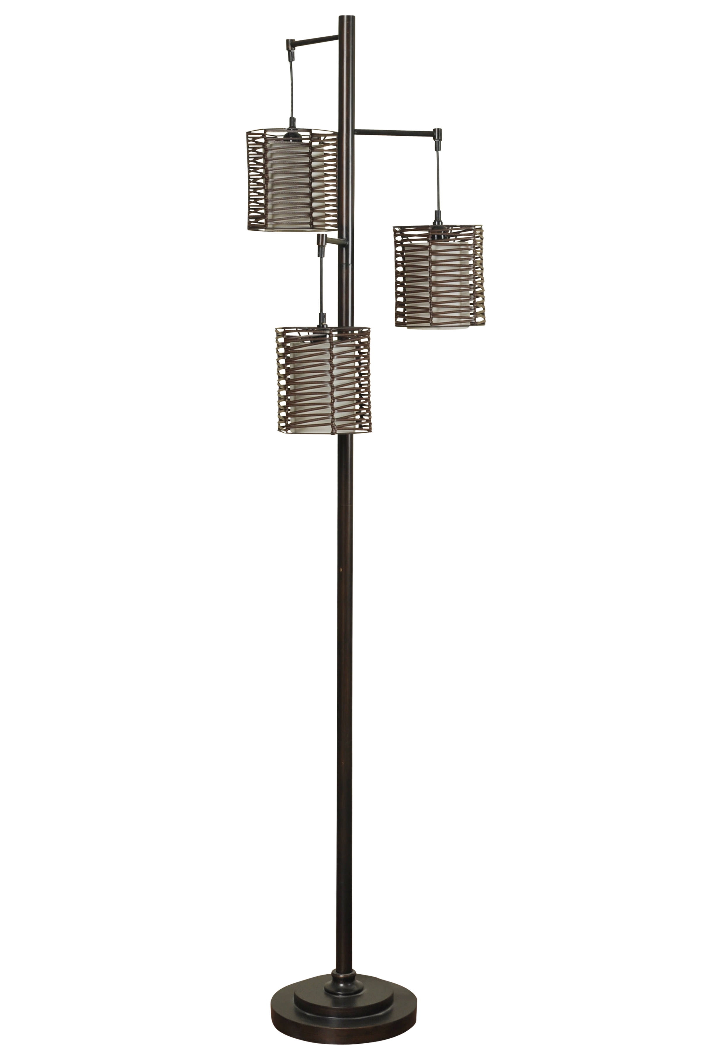 Contemporary Floor Lamp - Bronze Finish - Brown Rattan Hardback Fabric Shade