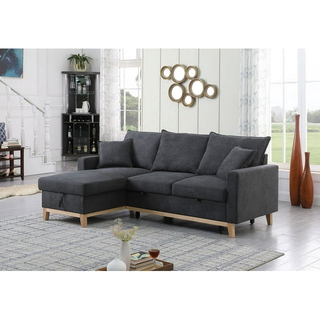 Colton Dark Gray Fabric Reversible Sleeper Sectional with Storage