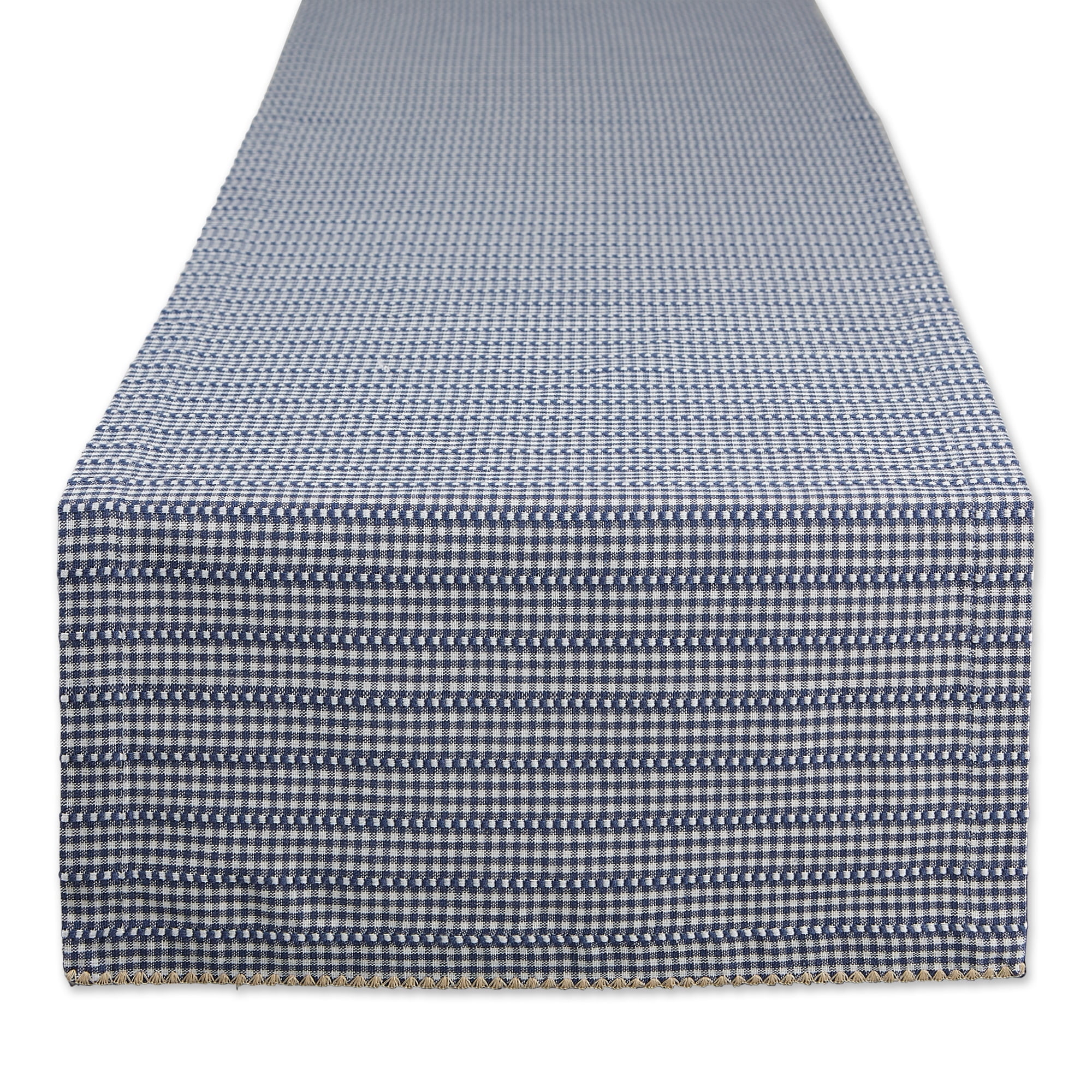 Contemporary Home Living 14" x 72" White and  French Blue Farmhouse Gingham Table Runner
