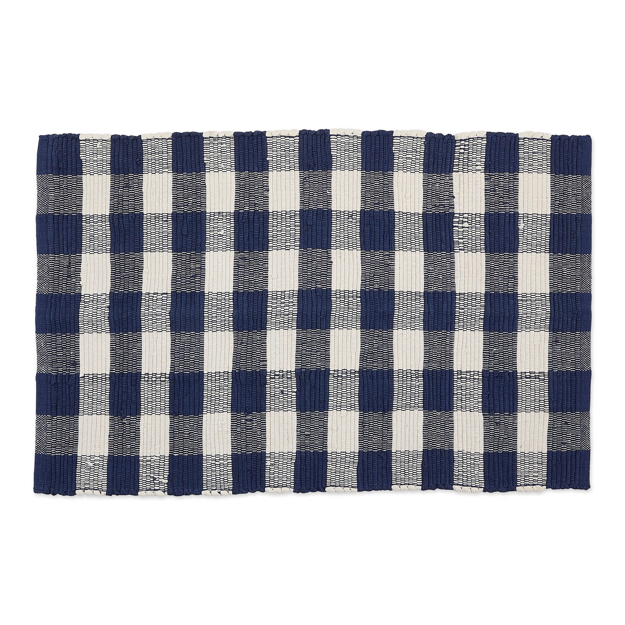 Contemporary Home Living 26" x 40" Buffalo Checkered Navy Blue and Cream White Rectangular Rag Rug