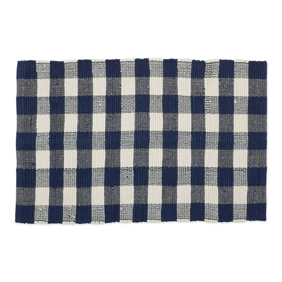Contemporary Home Living 26" x 40" Buffalo Checkered Navy Blue and Cream White Rectangular Rag Rug
