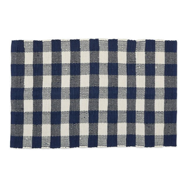 Contemporary Home Living 26" x 40" Buffalo Checkered Navy Blue and Cream White Rectangular Rag Rug