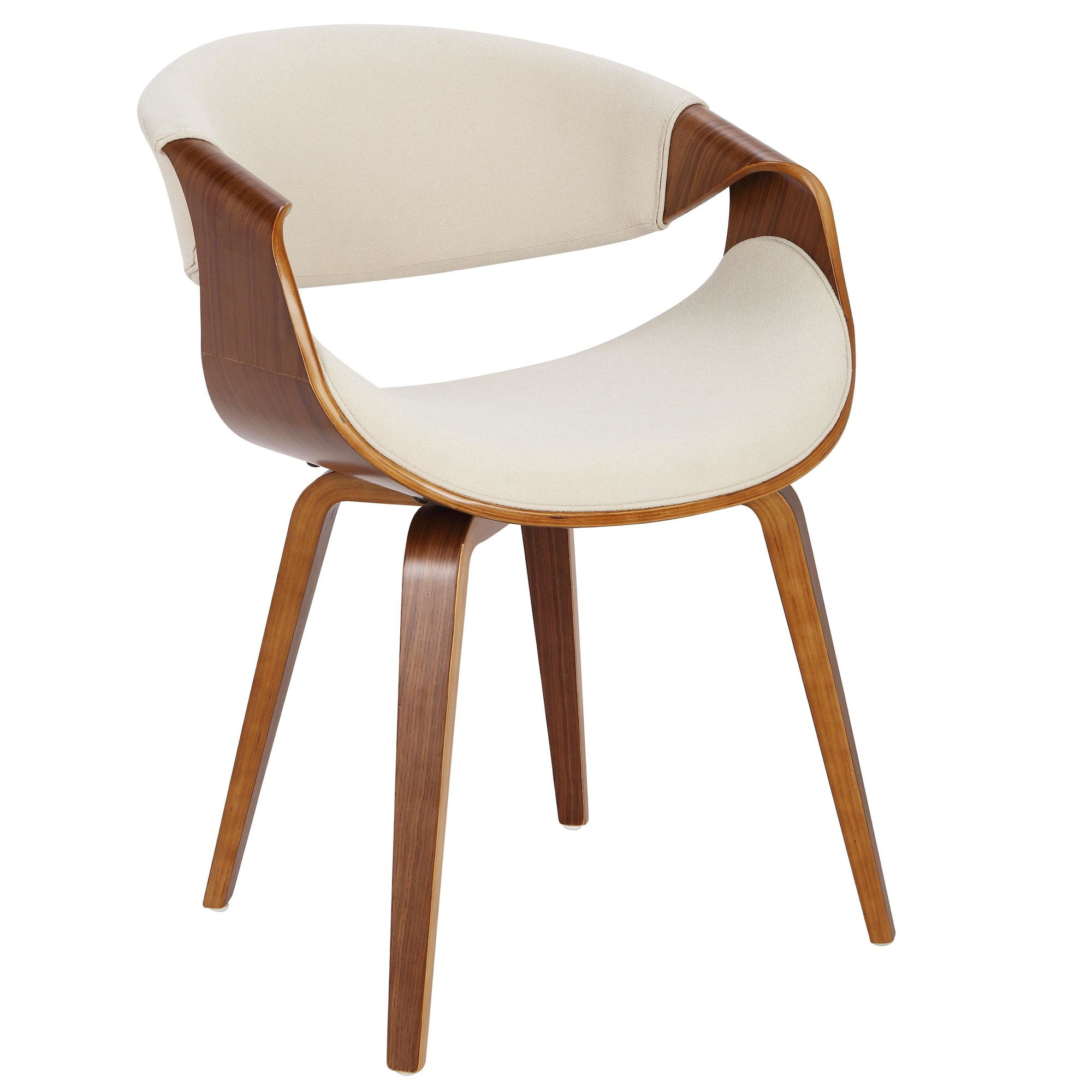 Contemporary Home Living 30.25" Brown Walnut and Cream Fabric Curvo Mid-Century Modern Dining Chair