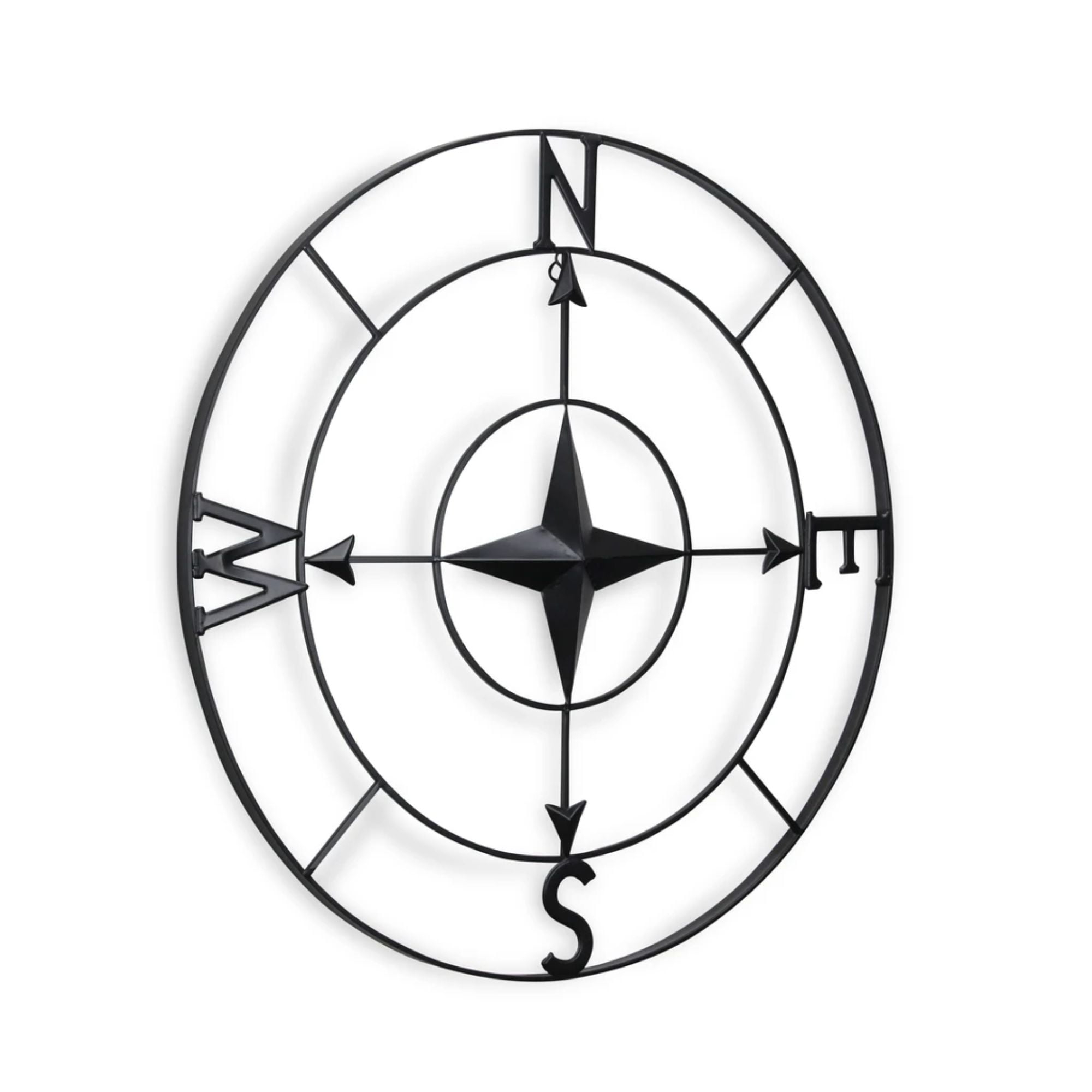 Contemporary Home Living 30" Black Round Metal Compass Handcrafted Wall Decor