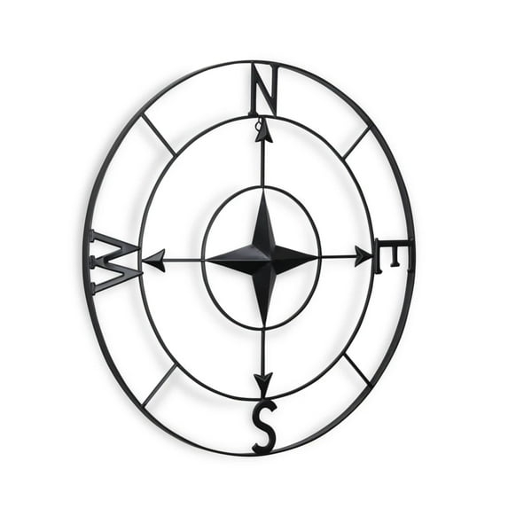 Contemporary Home Living 30" Black Round Metal Compass Handcrafted Wall Decor