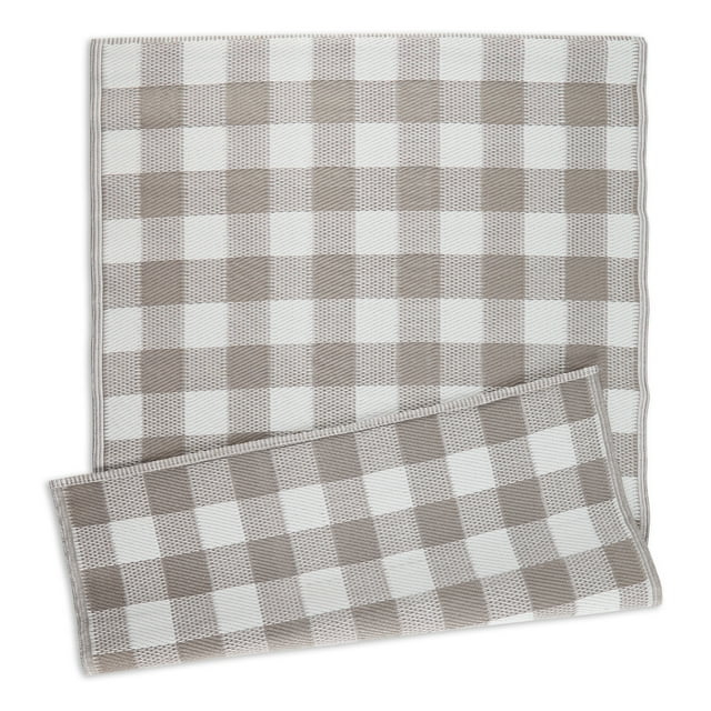 Contemporary Home Living 4' x 6' Buffalo Check Rectangular Outdoor Area Throw Rug - Brown and White