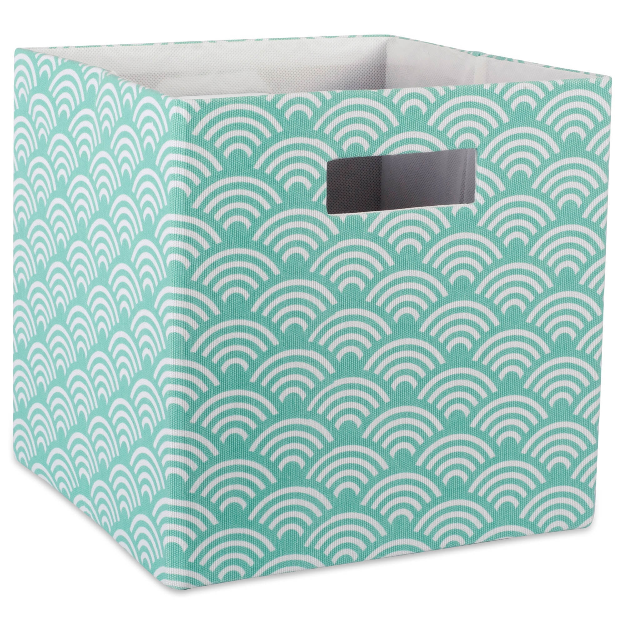 Contemporary Home Living Aqua Blue Polyester Cube Storage Bin with Waves Design 13"