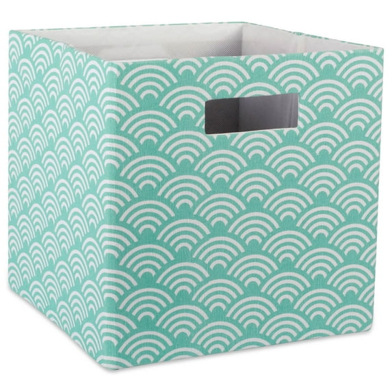 Contemporary Home Living Aqua Blue Polyester Cube Storage Bin with Waves Design 13"