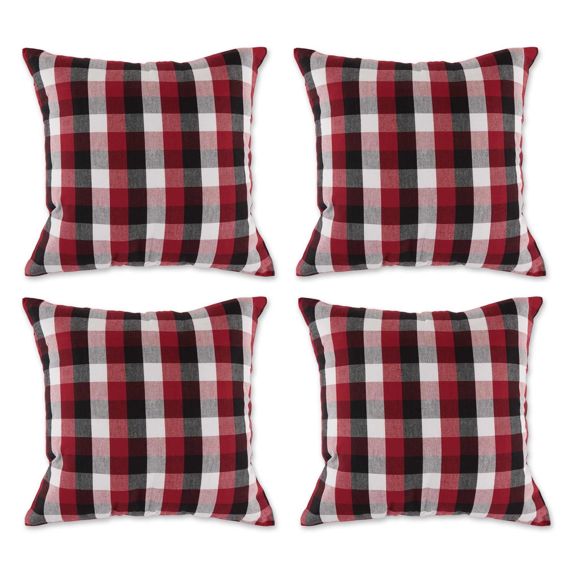 Contemporary Home Living Cardinal Check Outdoor Patio Throw Pillow Covers - 18" - Set of 4