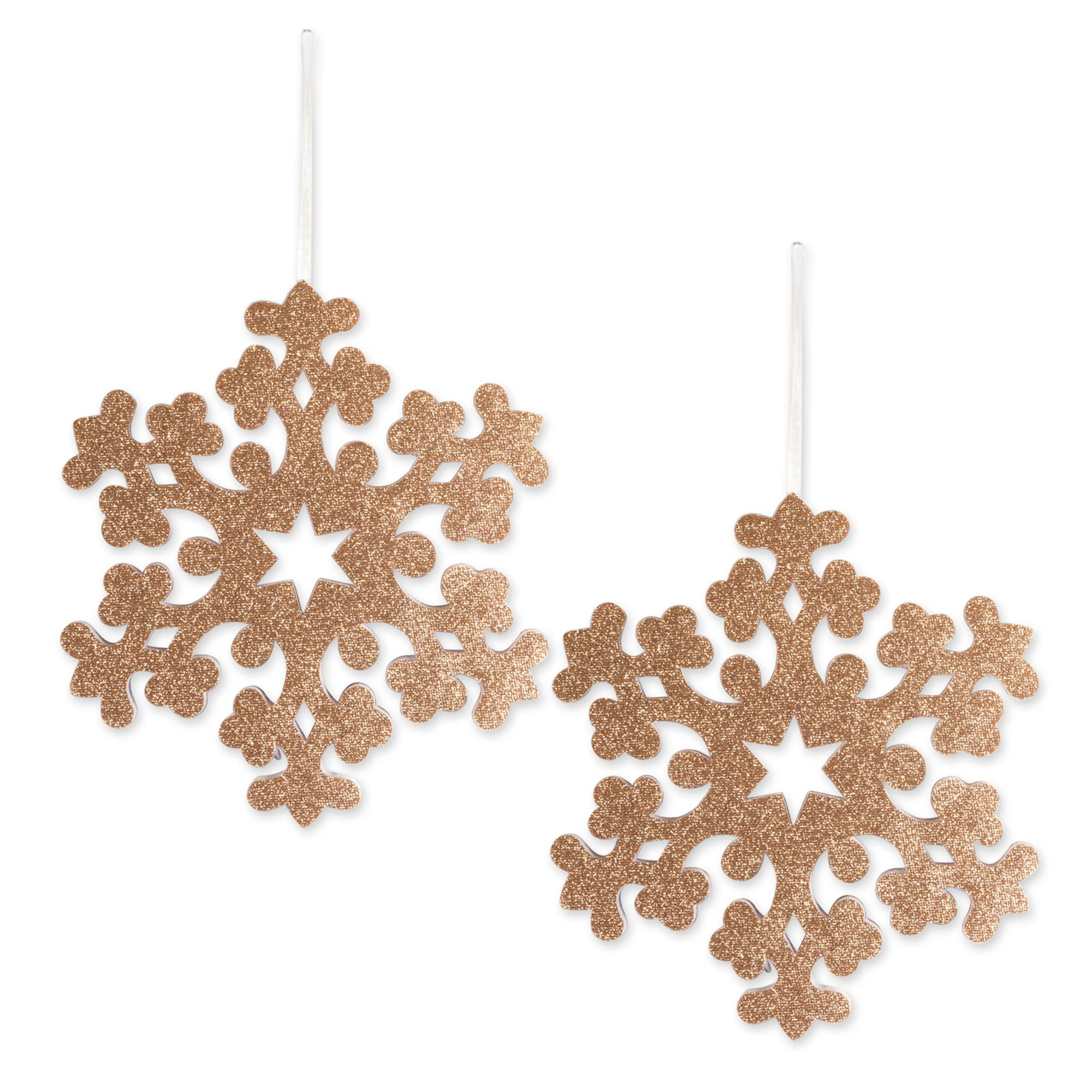 Contemporary Home Living Set of 2 Gold Snowflake Hanging Christmas Ornaments 12.2"