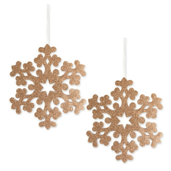 Contemporary Home Living Set of 2 Gold Snowflake Hanging Christmas Ornaments 12.2"
