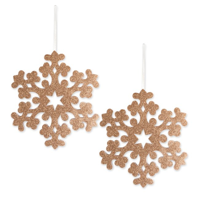 Contemporary Home Living Set of 2 Gold Snowflake Hanging Christmas Ornaments 12.2"