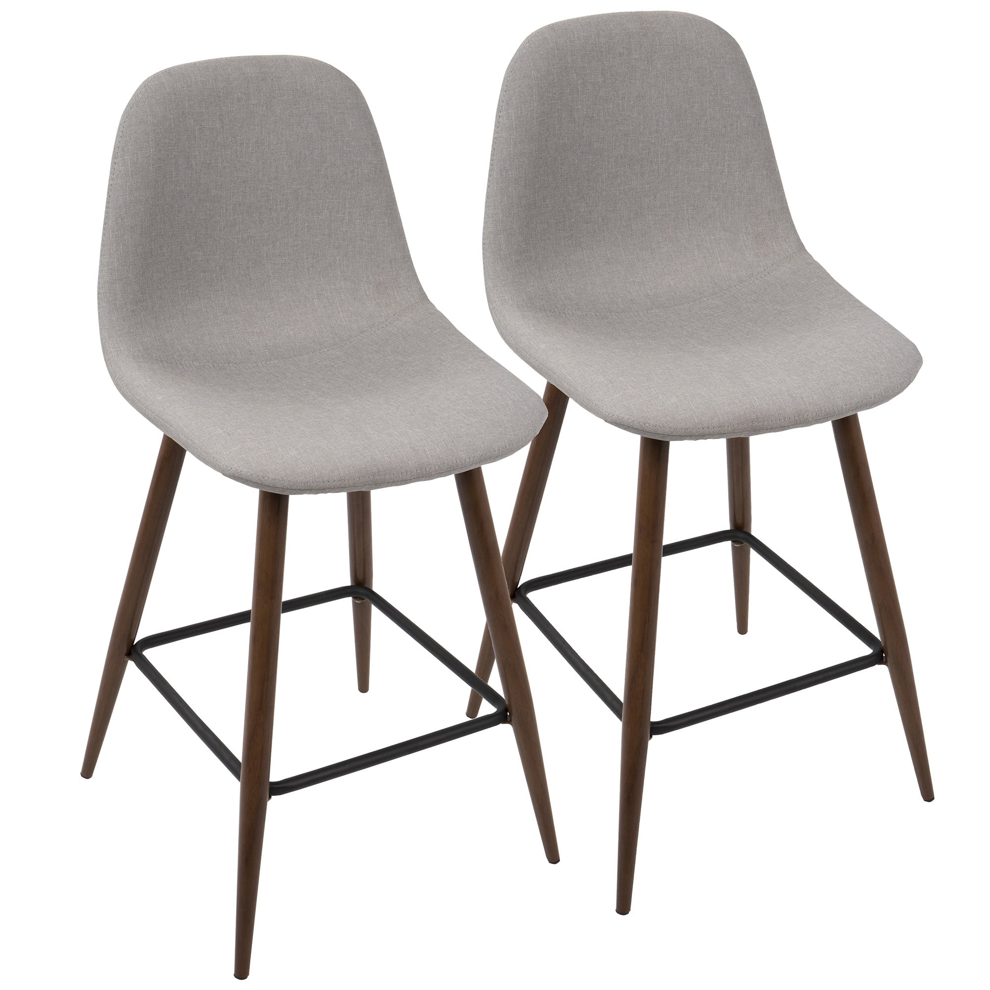 Contemporary Home Living Set of 2 Pebble Walnut Metal and Light Gray Fabric Mid-Century Modern
